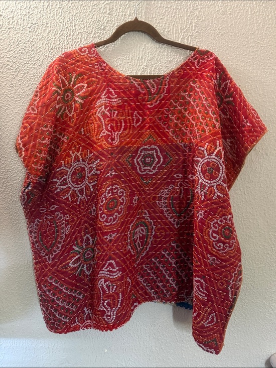 Upcycled Tops - Upcycled Kantha Red Boho Women’s Tunic